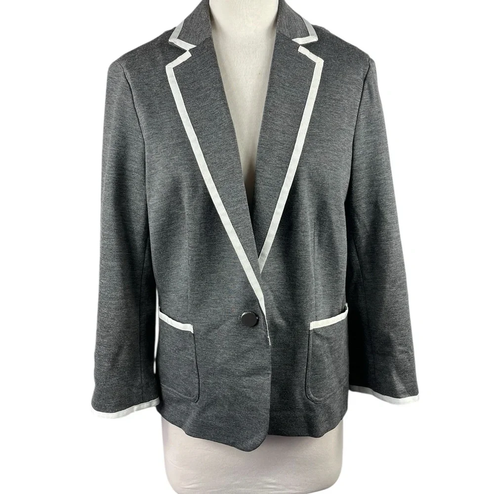 Banana‎ Republic Charcoal Blazer with Ivory Border Accents, Size 10